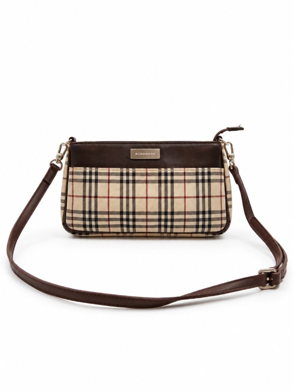 Burberry Nova Check Plaid Crossbody Bag Brown Leather Vintage Shoulder Bag